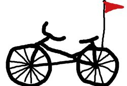 Ein gezeichnetes schwarzes Fahrrad mit rotem Wimpel.